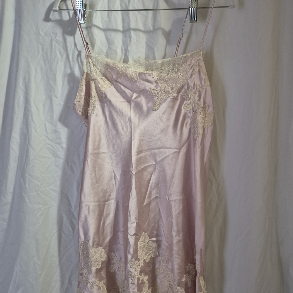Vintage Victoria Secret Elegant Lace Trim Pink Slip Dress